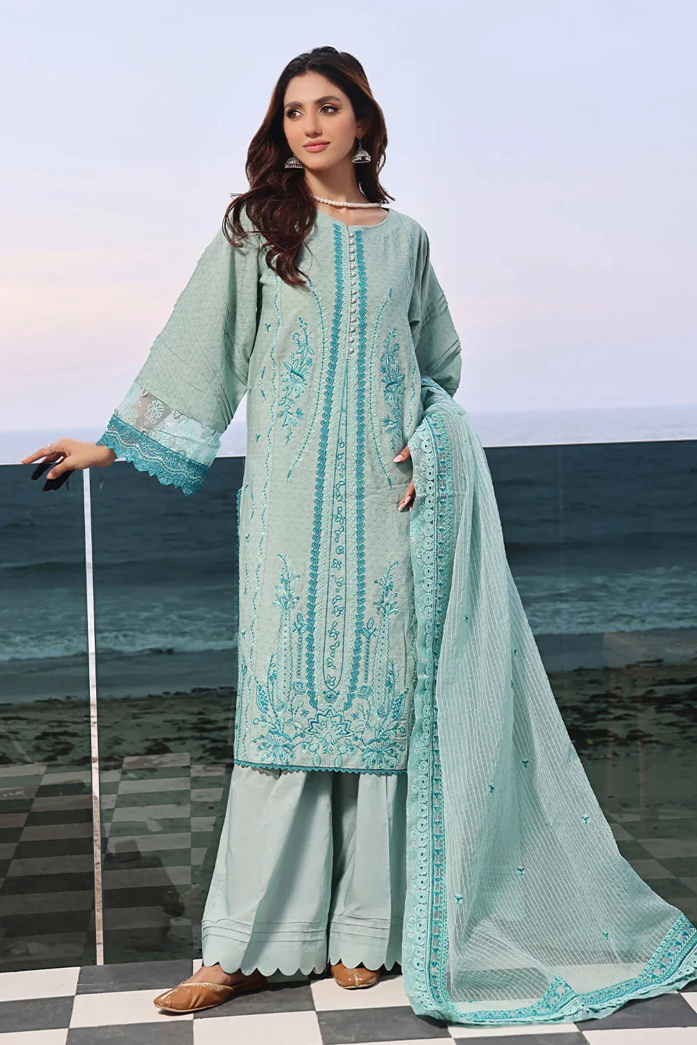 3PC Embroidered Unstitched Lawn Suit KOE-2570 Embroidered KHAS STORES
