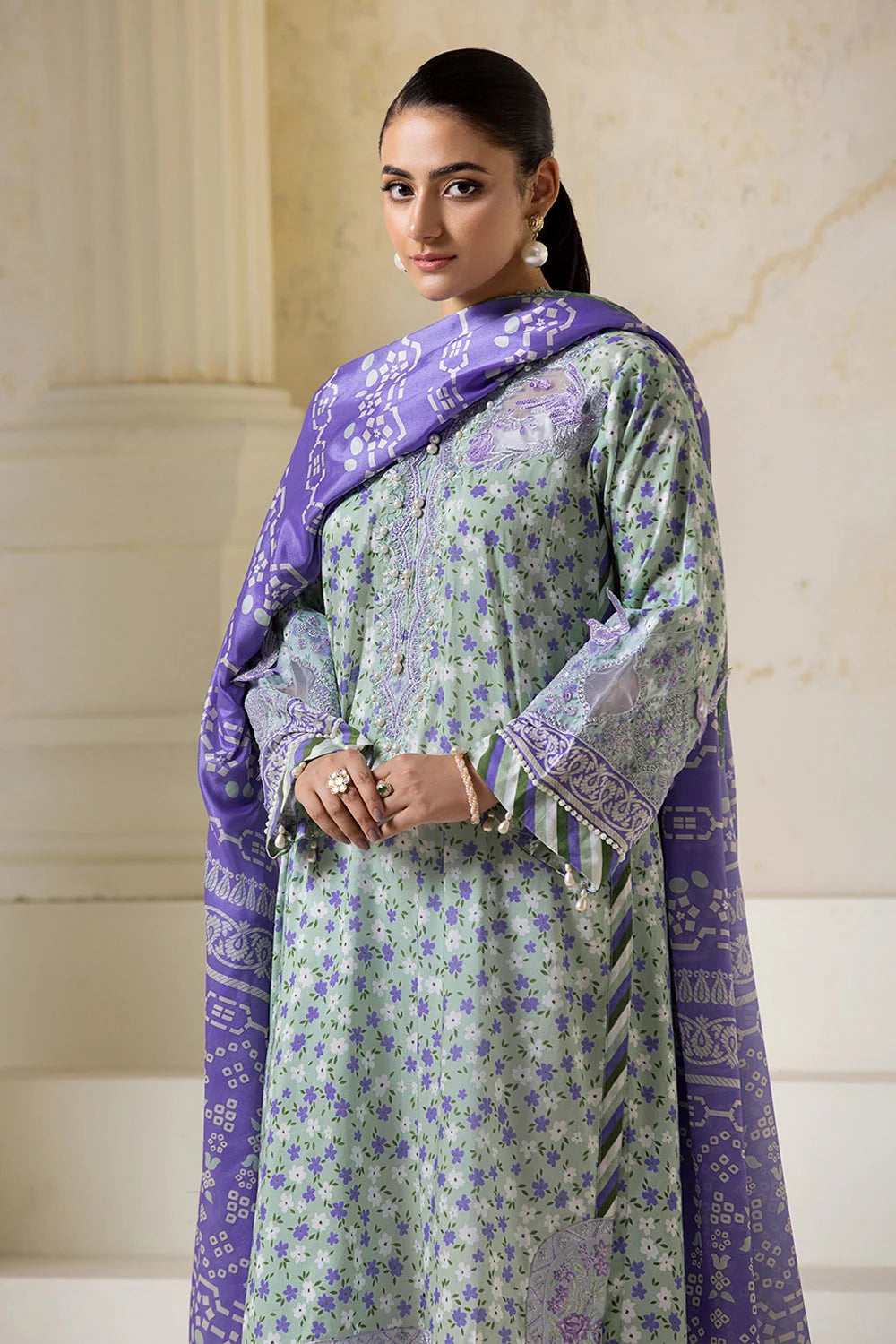 3PC Embroidered Unstitched Lawn Suit KSE-2727 Embroidered KHAS STORES