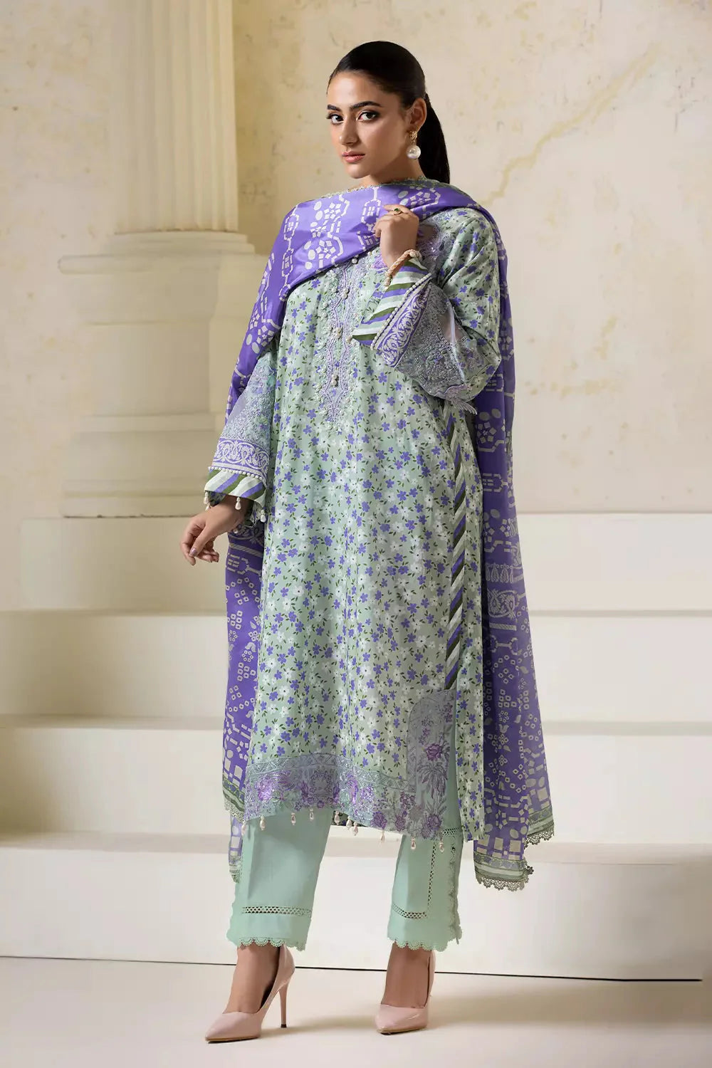 3PC Embroidered Unstitched Lawn Suit KSE-2727 Embroidered KHAS STORES