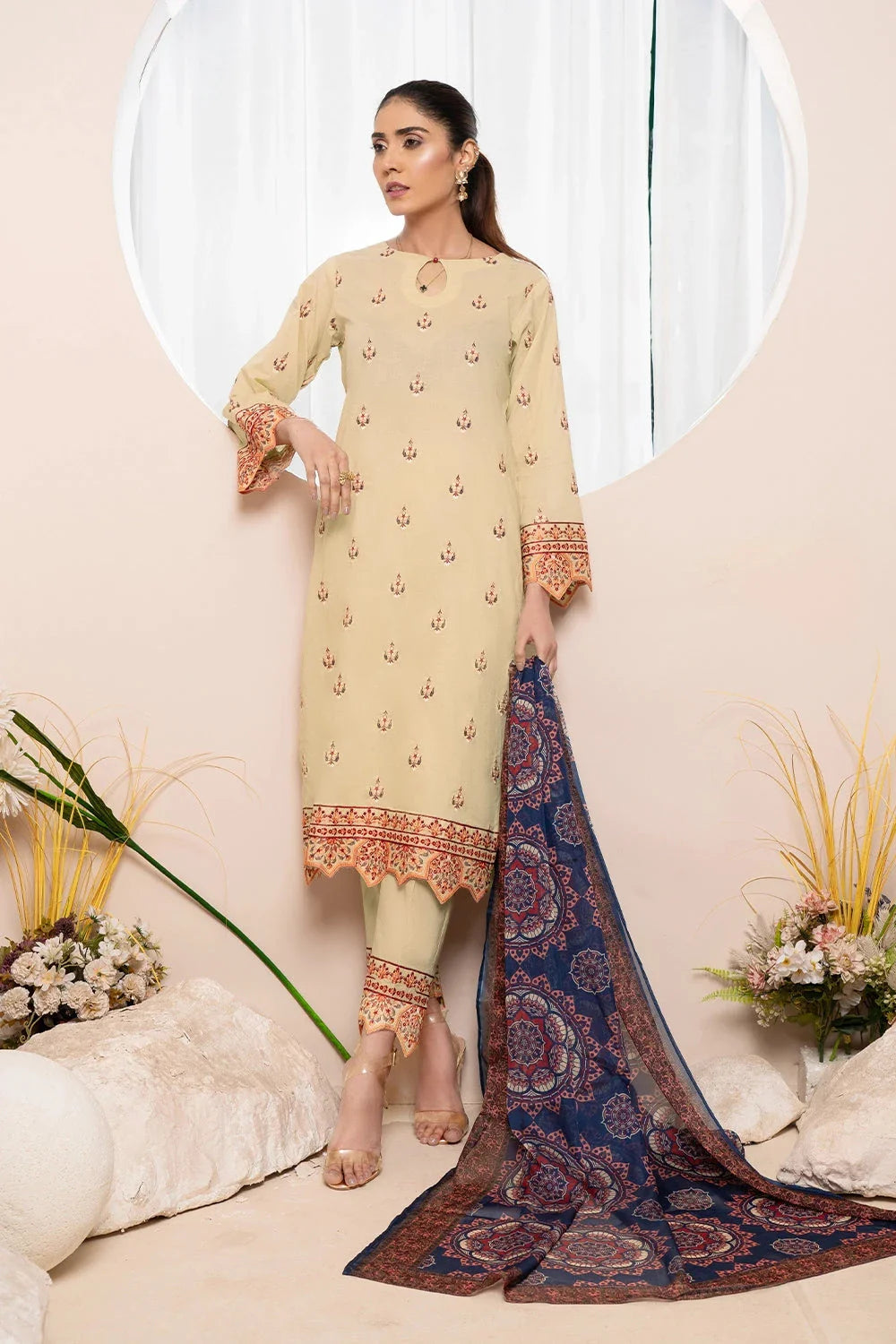 3PC Embroidered Unstitched Lawn Suit KSE-3395 Embroidered KHAS STORES