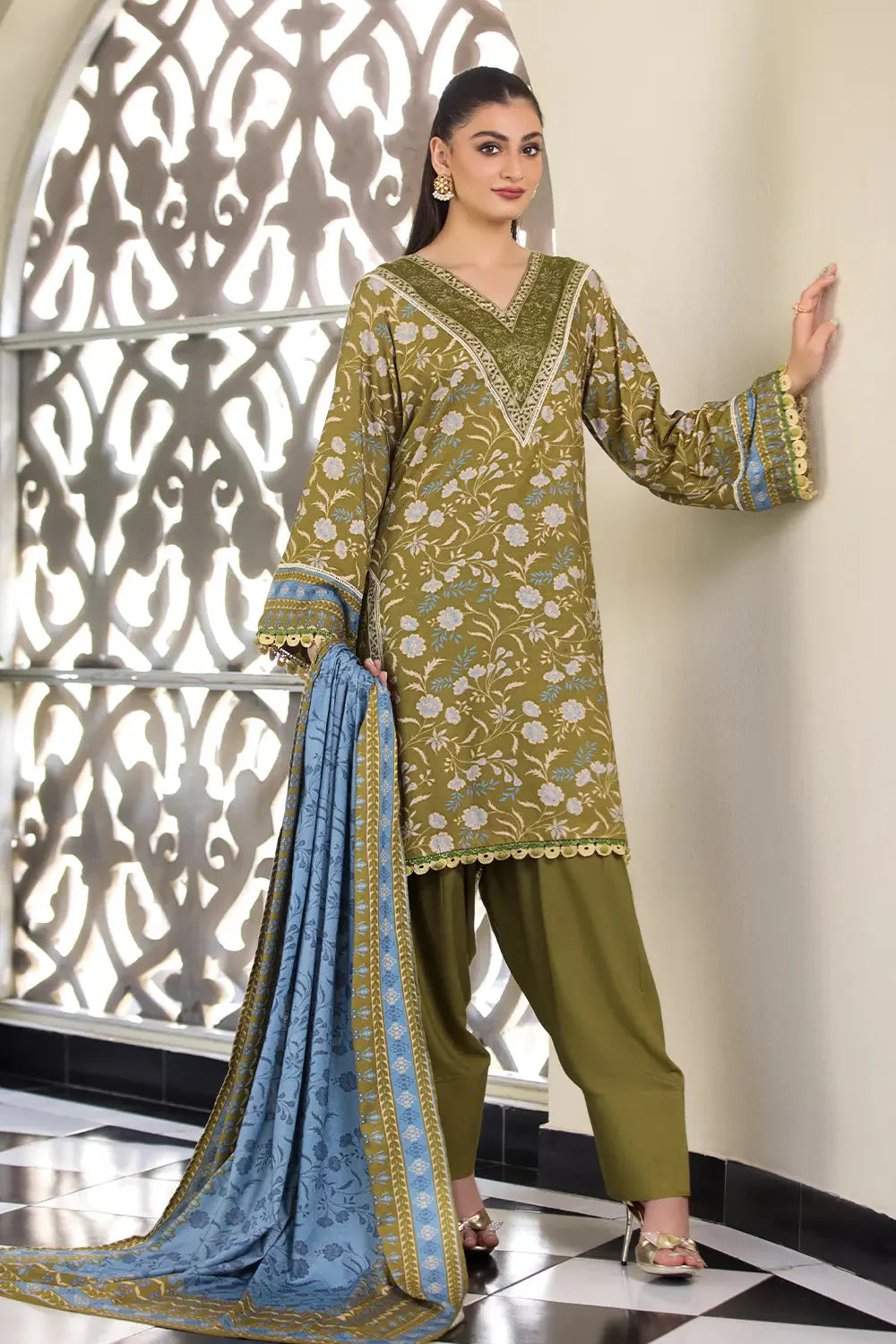 3PC Embroidered Unstitched Linen Suit KLE-2966 Embroidered KHAS STORES