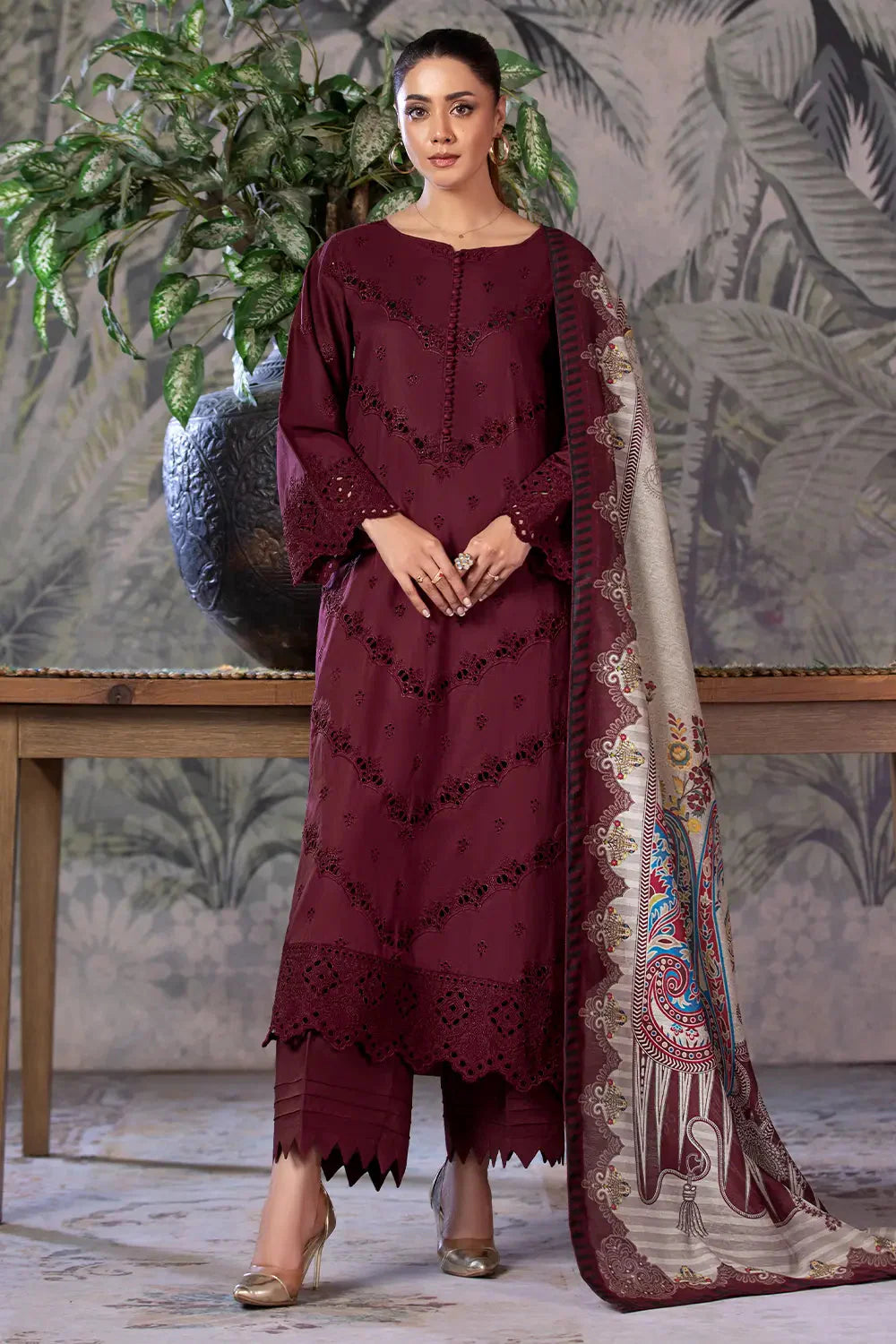 3PC Embroidered Unstitched Schiffli Cambric Suit KCCE-2863 Embroidered KHAS STORES