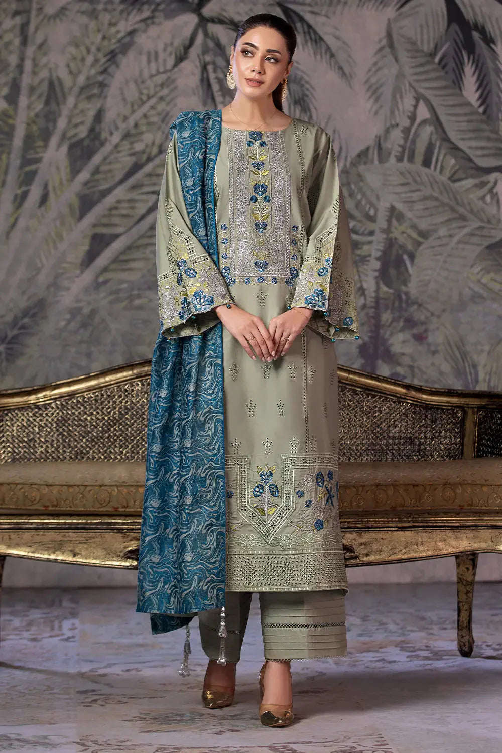 3PC Embroidered Unstitched Schiffli Cambric Suit KCCE-2867 Embroidered KHAS STORES