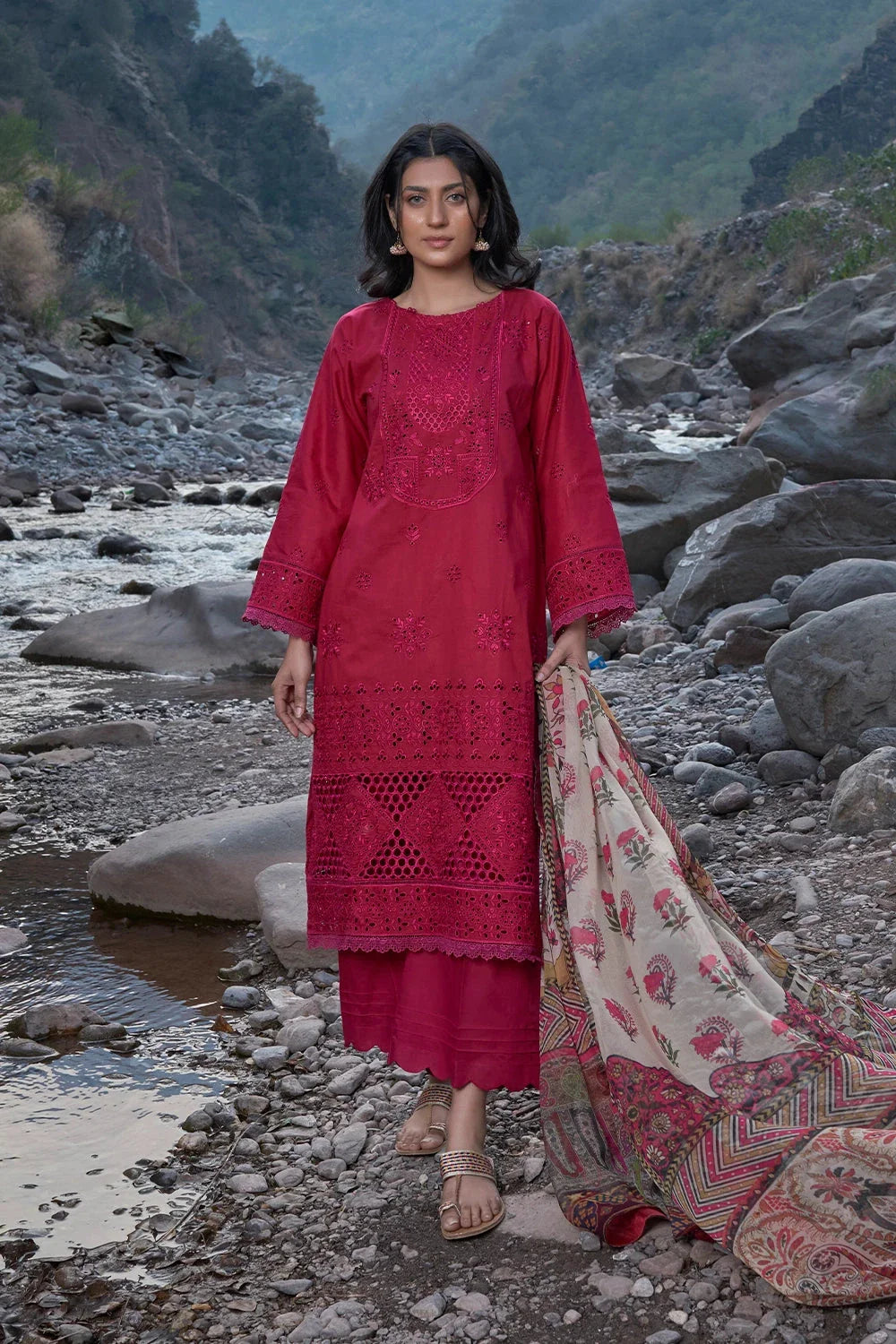 3PC Embroidered Unstitched Schiffli Lawn Suit KSC-3147 Embroidered KHAS STORES