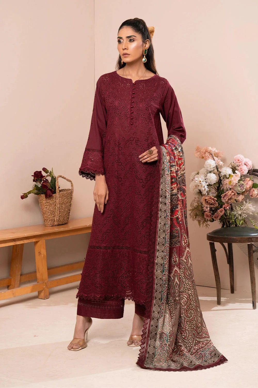 3PC Embroidered Unstitched Schiffli Lawn Suit KSE-2774 Embroidered KHAS STORES