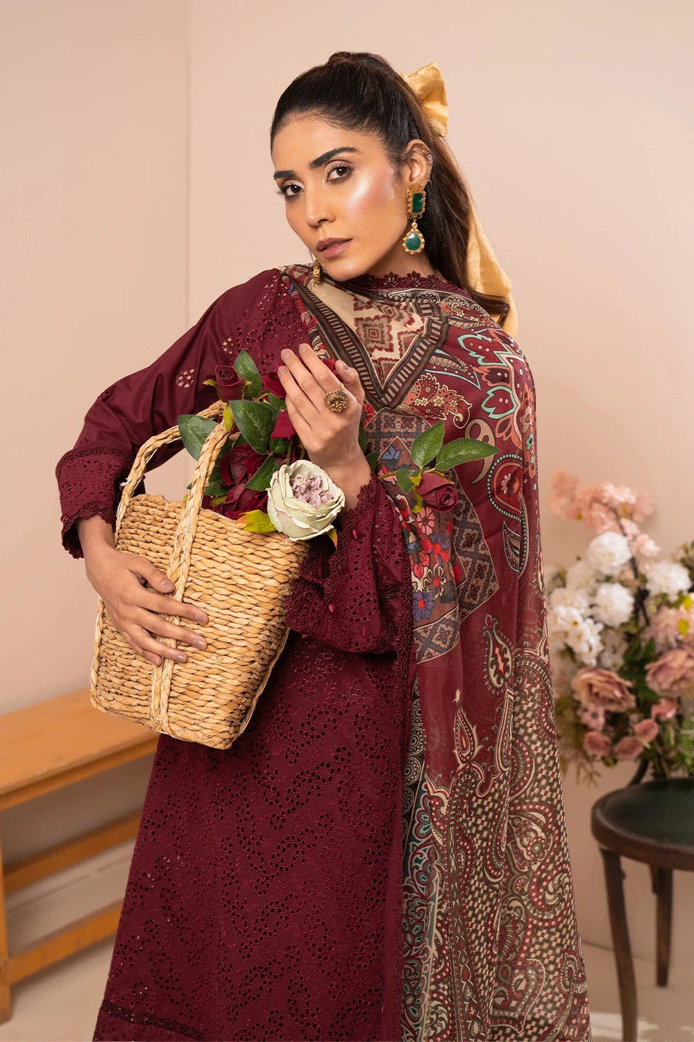 3PC Embroidered Unstitched Schiffli Lawn Suit KSE-2774 Embroidered KHAS STORES