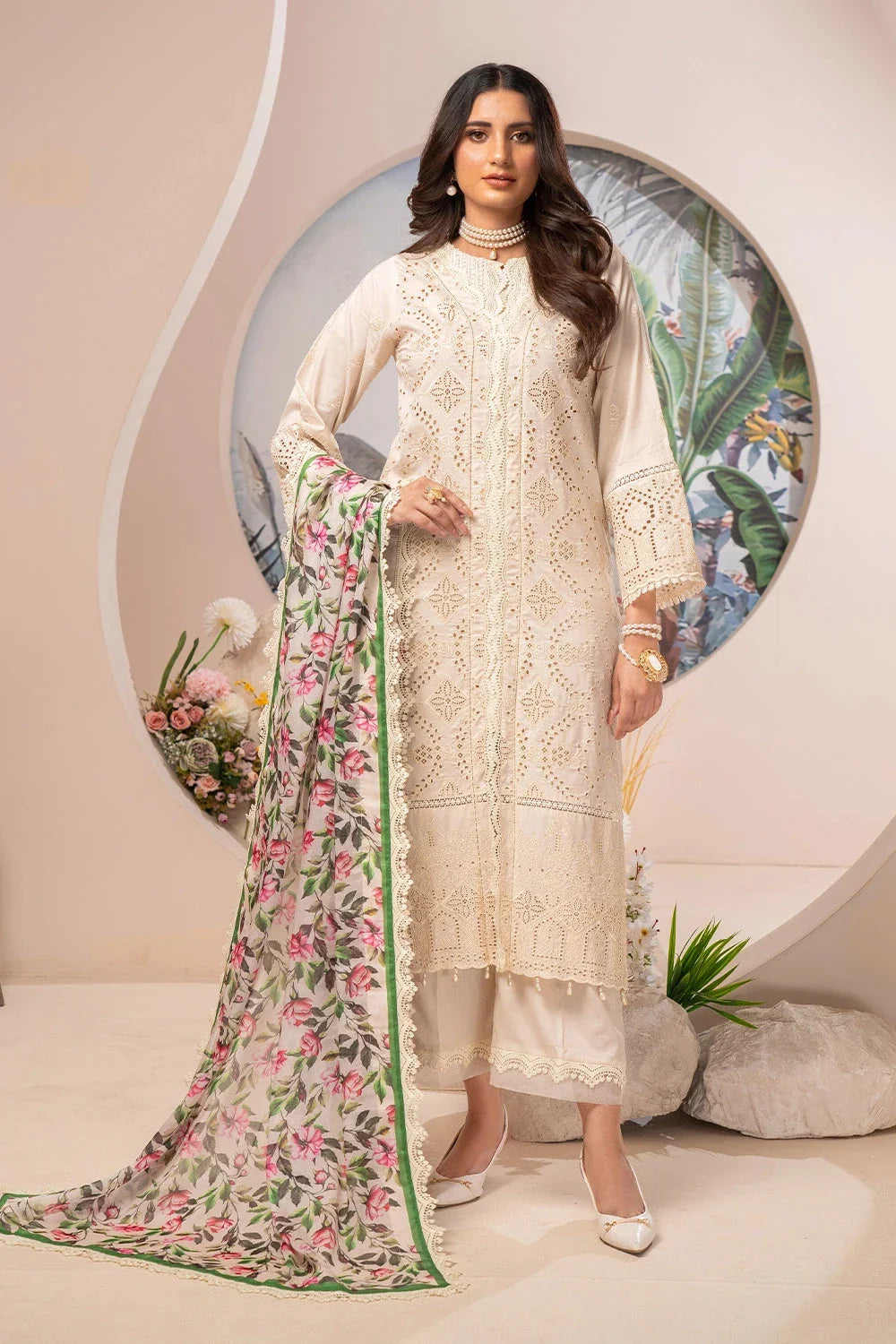 3PC Embroidered Unstitched Schiffli Lawn Suit KSE-2776 Embroidered KHAS STORES