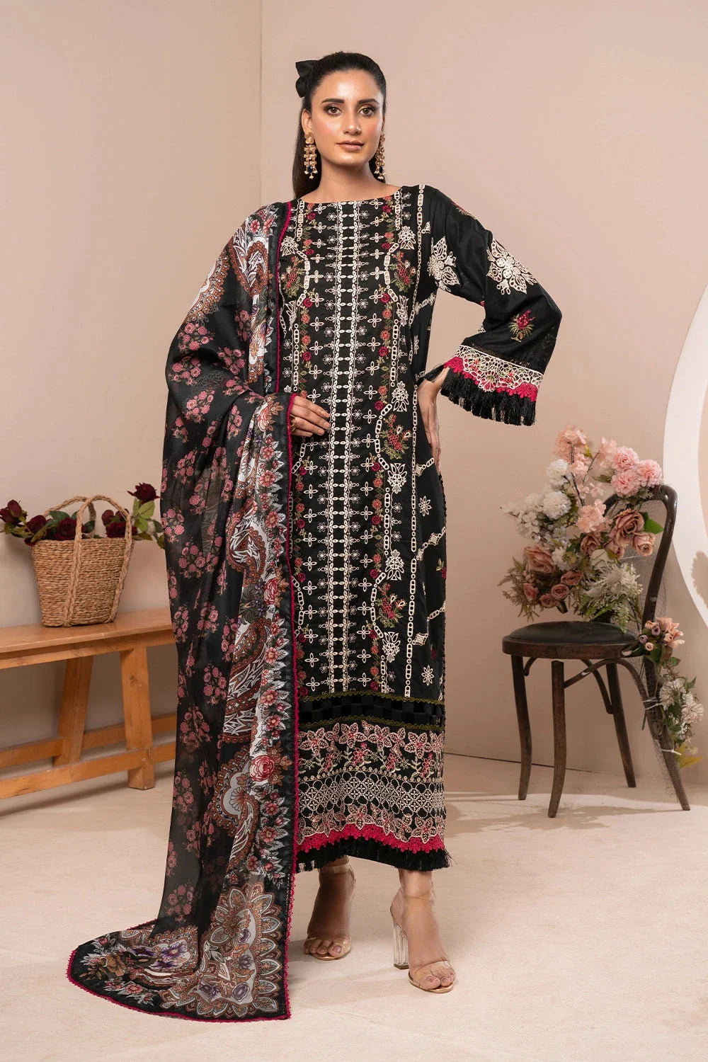 3PC Embroidered Unstitched Schiffli Lawn Suit KSE-2777 Embroidered KHAS STORES