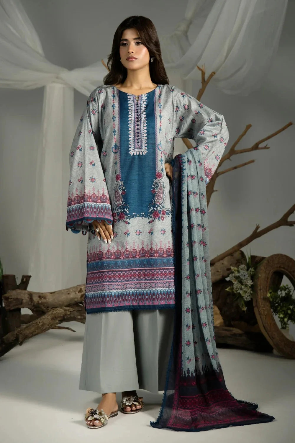 3PC Printed Cambric Suit | KCC-4234 Printed KHAS STORES