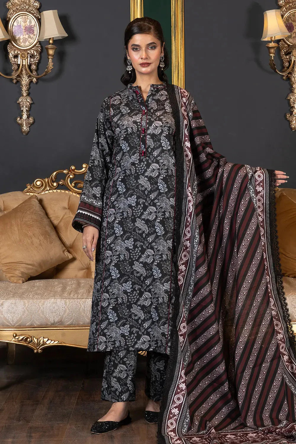 3PC Printed Unstitched Khaddar Suit KKH-3023 Printed KHAS STORES