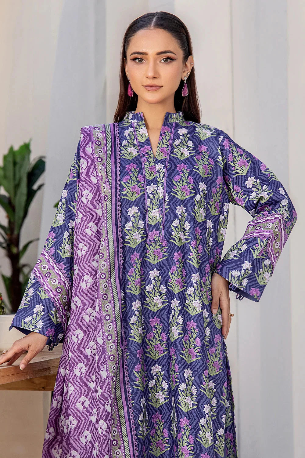 3PC Printed Unstitched Lawn Suit KLA-2708 Blue Printed KHAS STORES