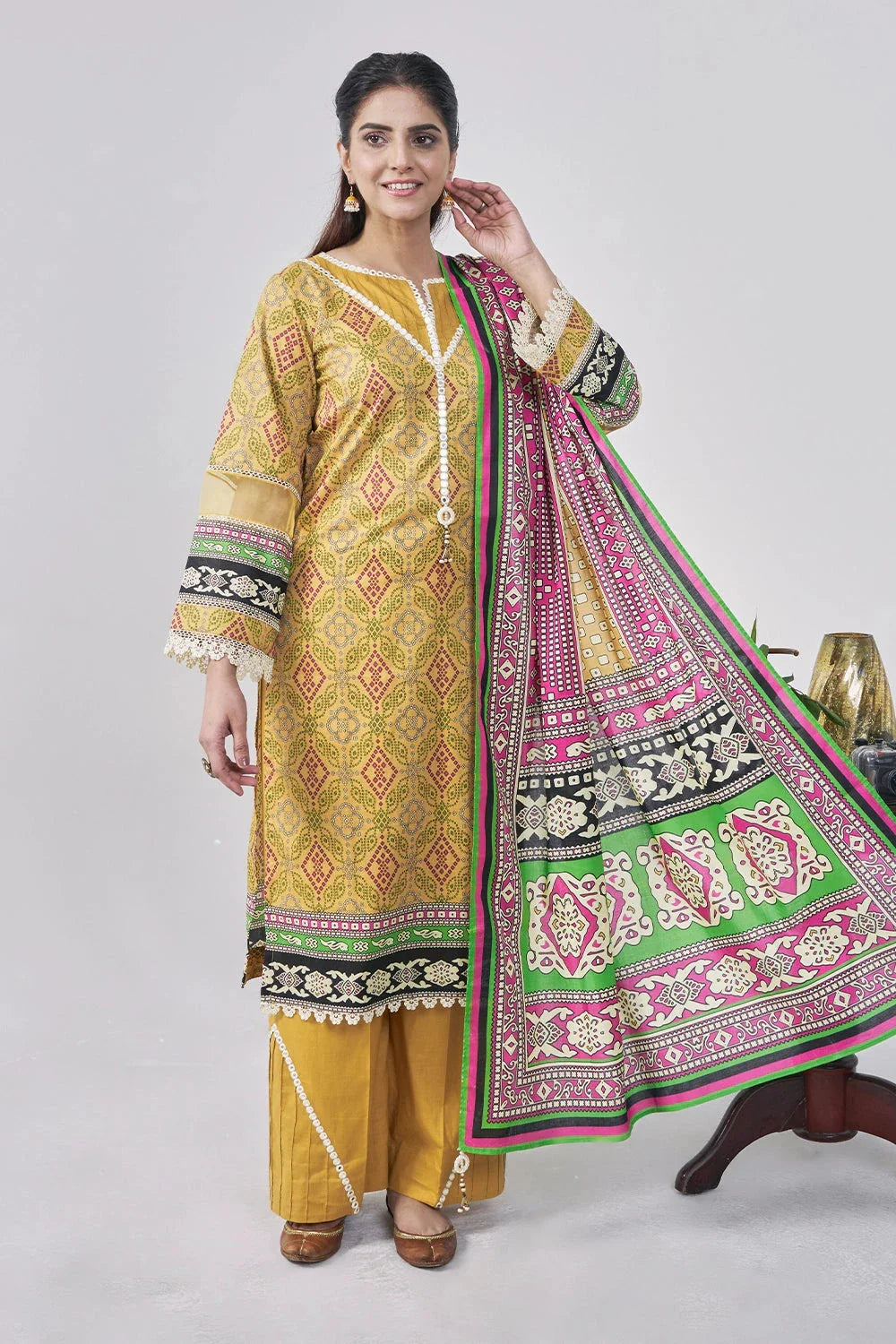 3PC Printed Unstitched Lawn Suit KLA-3039 Printed KHAS STORES