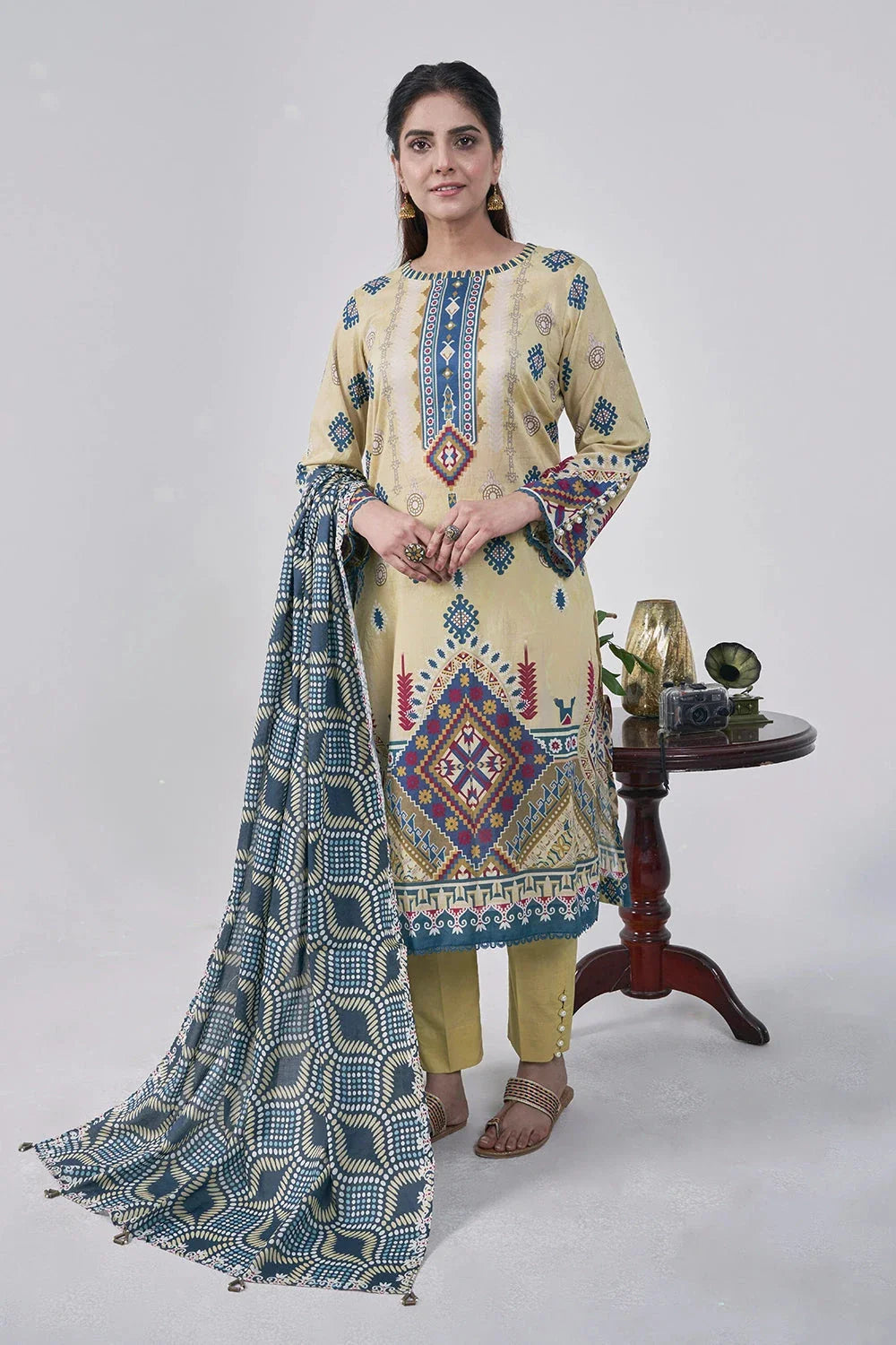3PC Printed Unstitched Lawn Suit KLA-3042 Printed KHAS STORES
