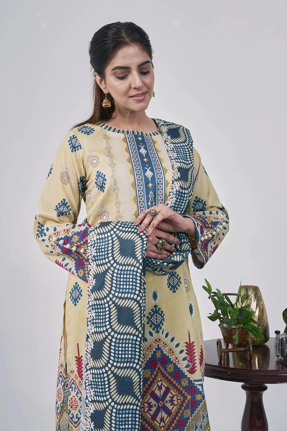3PC Printed Unstitched Lawn Suit KLA-3042 Printed KHAS STORES