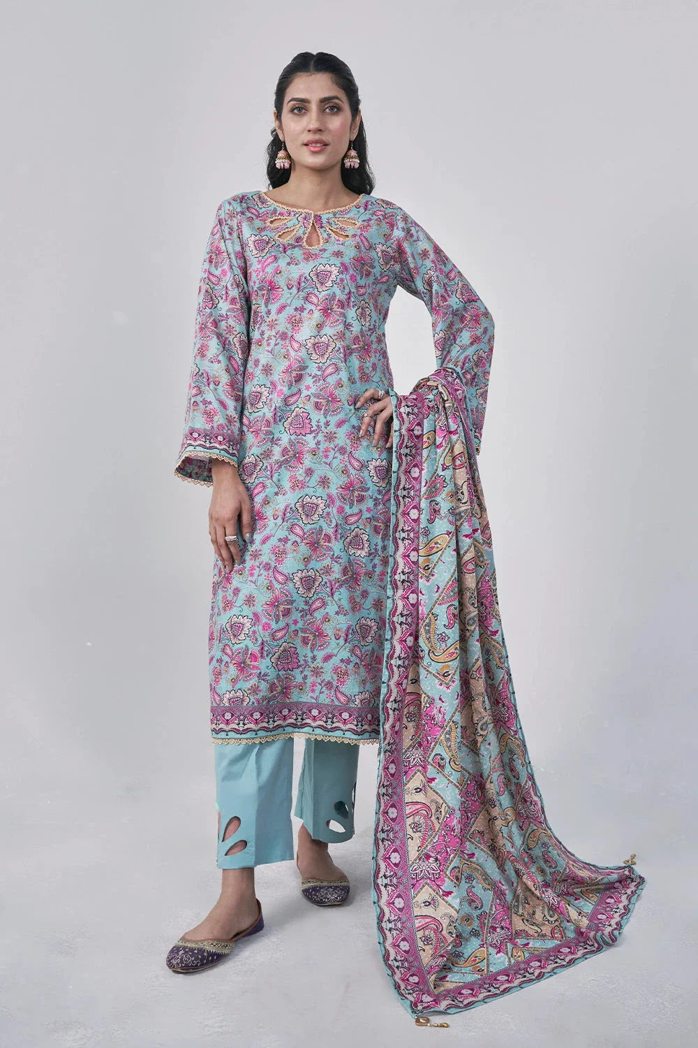 3PC Printed Unstitched Lawn Suit KLA-3045 Printed KHAS STORES