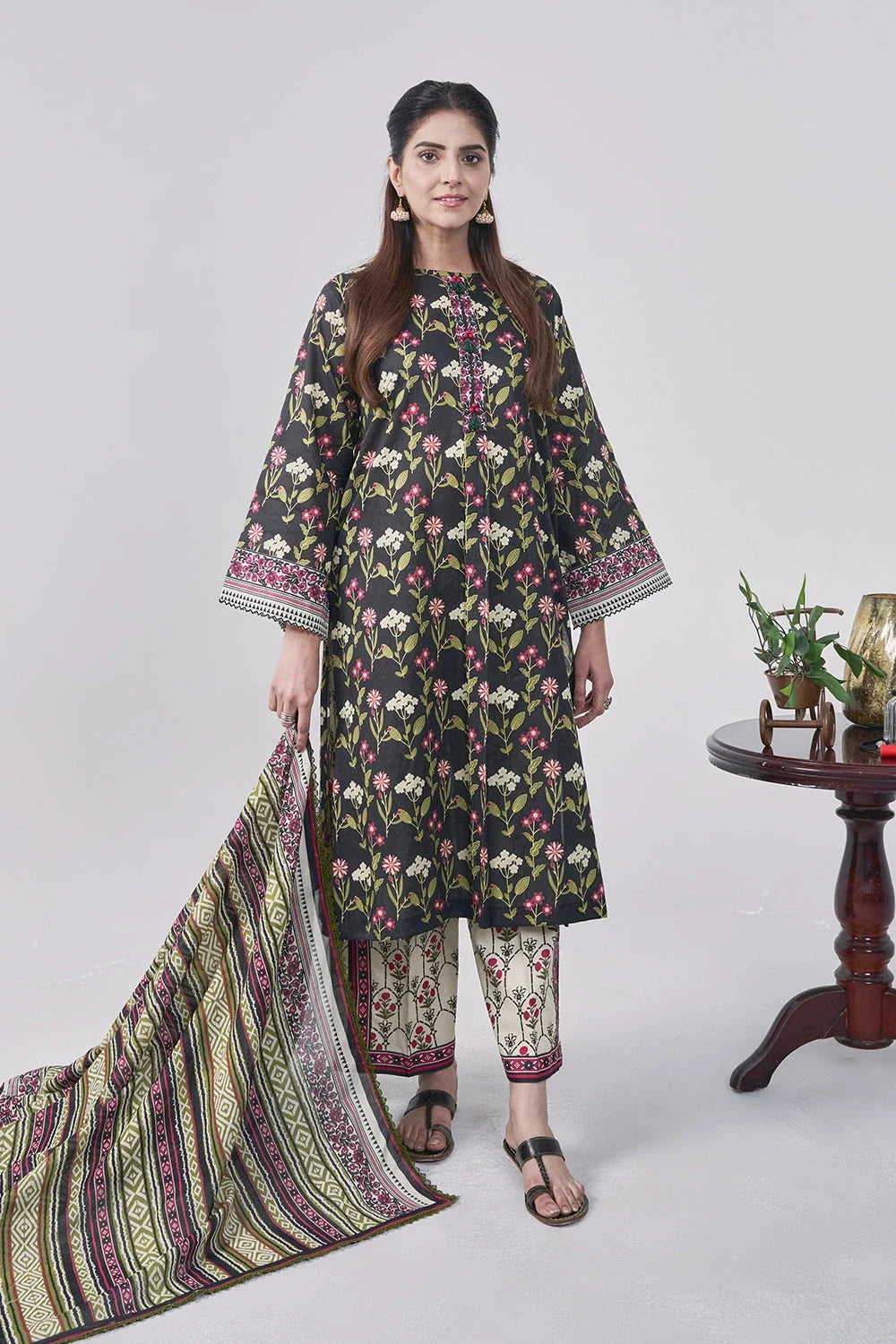 3PC Printed Unstitched Lawn Suit KLA-3083 Printed KHAS STORES