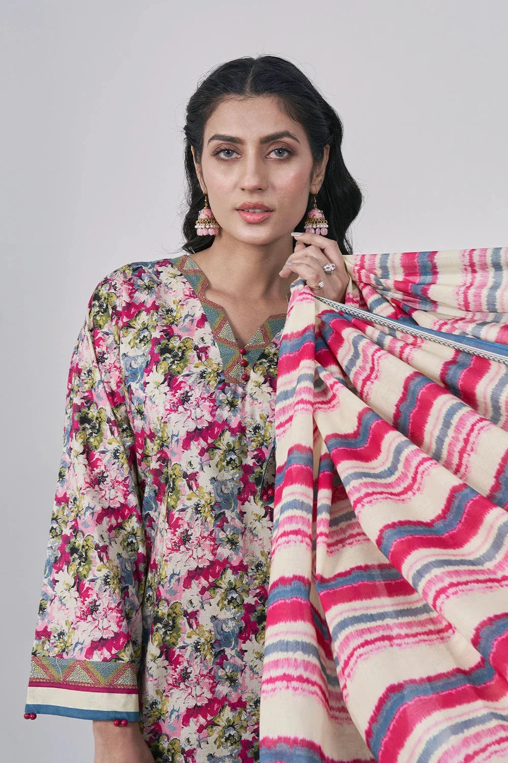 3PC Printed Unstitched Lawn Suit KLA-3088 Printed KHAS STORES