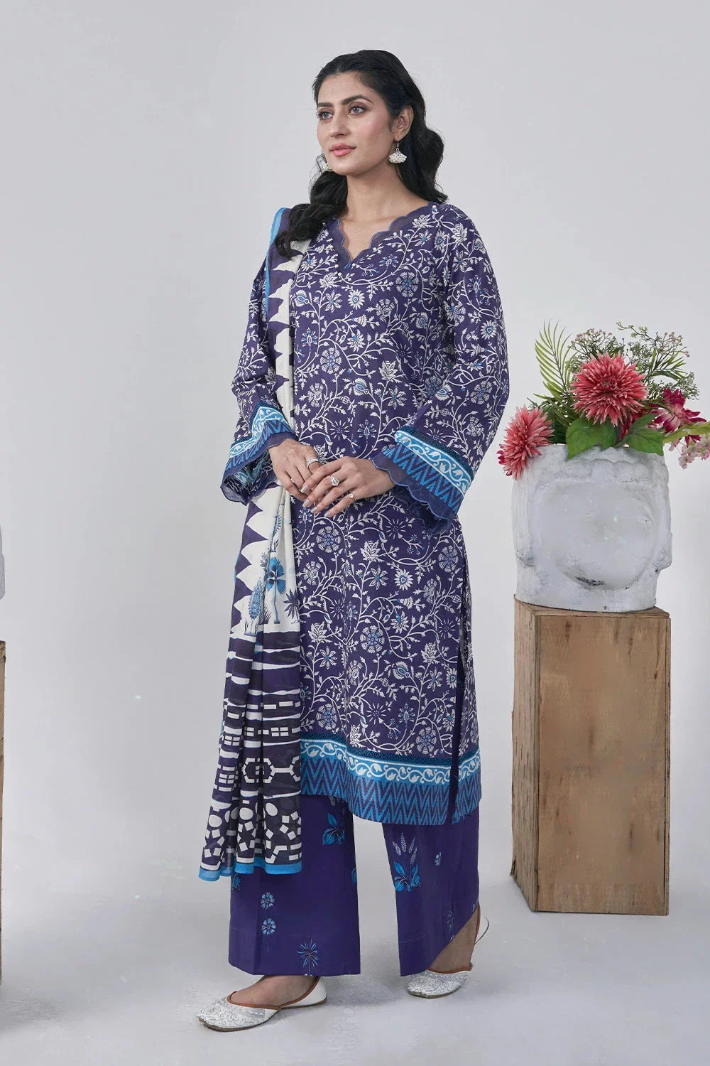 3PC Printed Unstitched Lawn Suit KLA-3089 Printed KHAS STORES