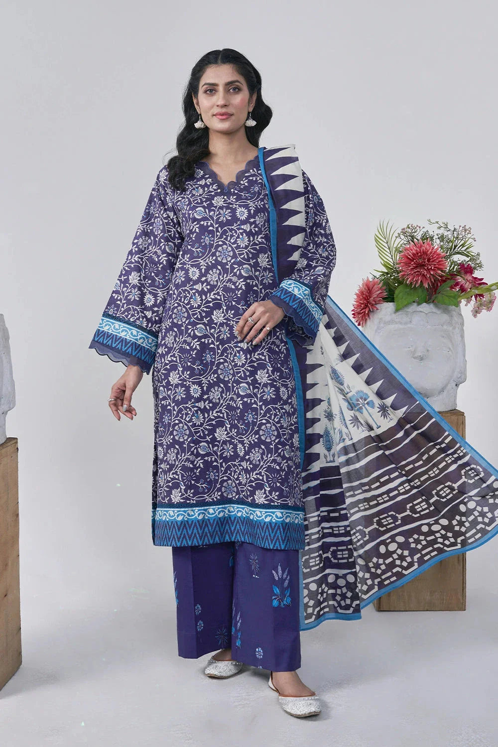 3PC Printed Unstitched Lawn Suit KLA-3089 Printed KHAS STORES