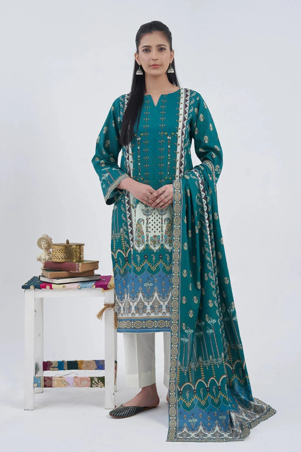 3PC Printed Unstitched Lawn Suit KLA-3092 Printed KHAS STORES