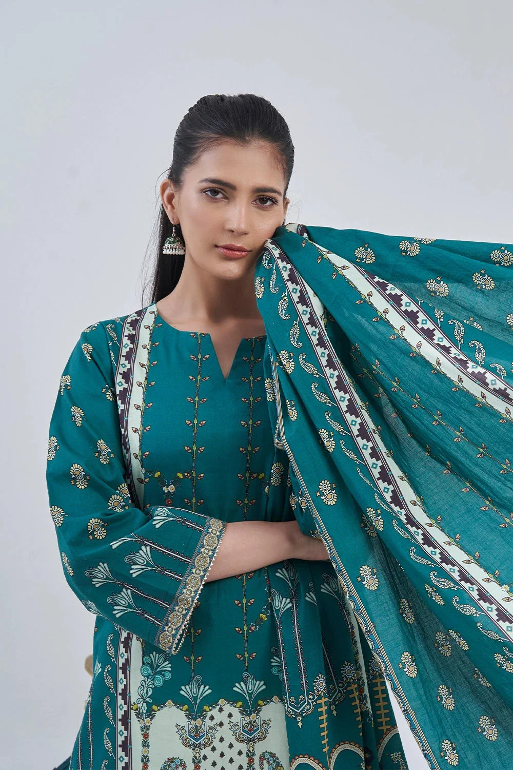 3PC Printed Unstitched Lawn Suit KLA-3092 Printed KHAS STORES