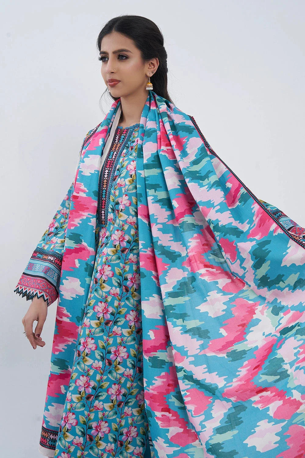 3PC Printed Unstitched Lawn Suit KLA-3098 Printed KHAS STORES