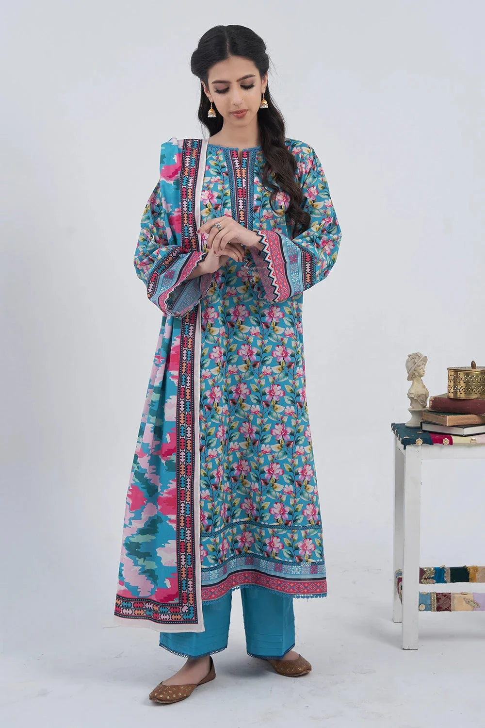 3PC Printed Unstitched Lawn Suit KLA-3098 Printed KHAS STORES