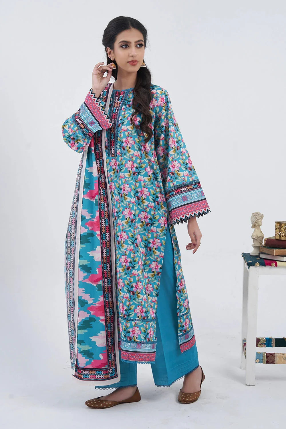 3PC Printed Unstitched Lawn Suit KLA-3098 Printed KHAS STORES