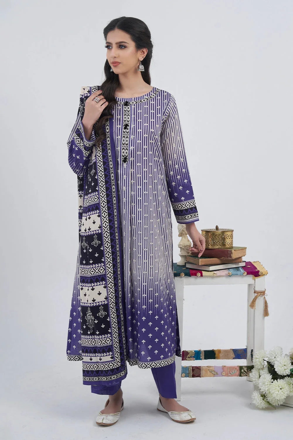 3PC Printed Unstitched Lawn Suit KLA-3105 Printed KHAS STORES