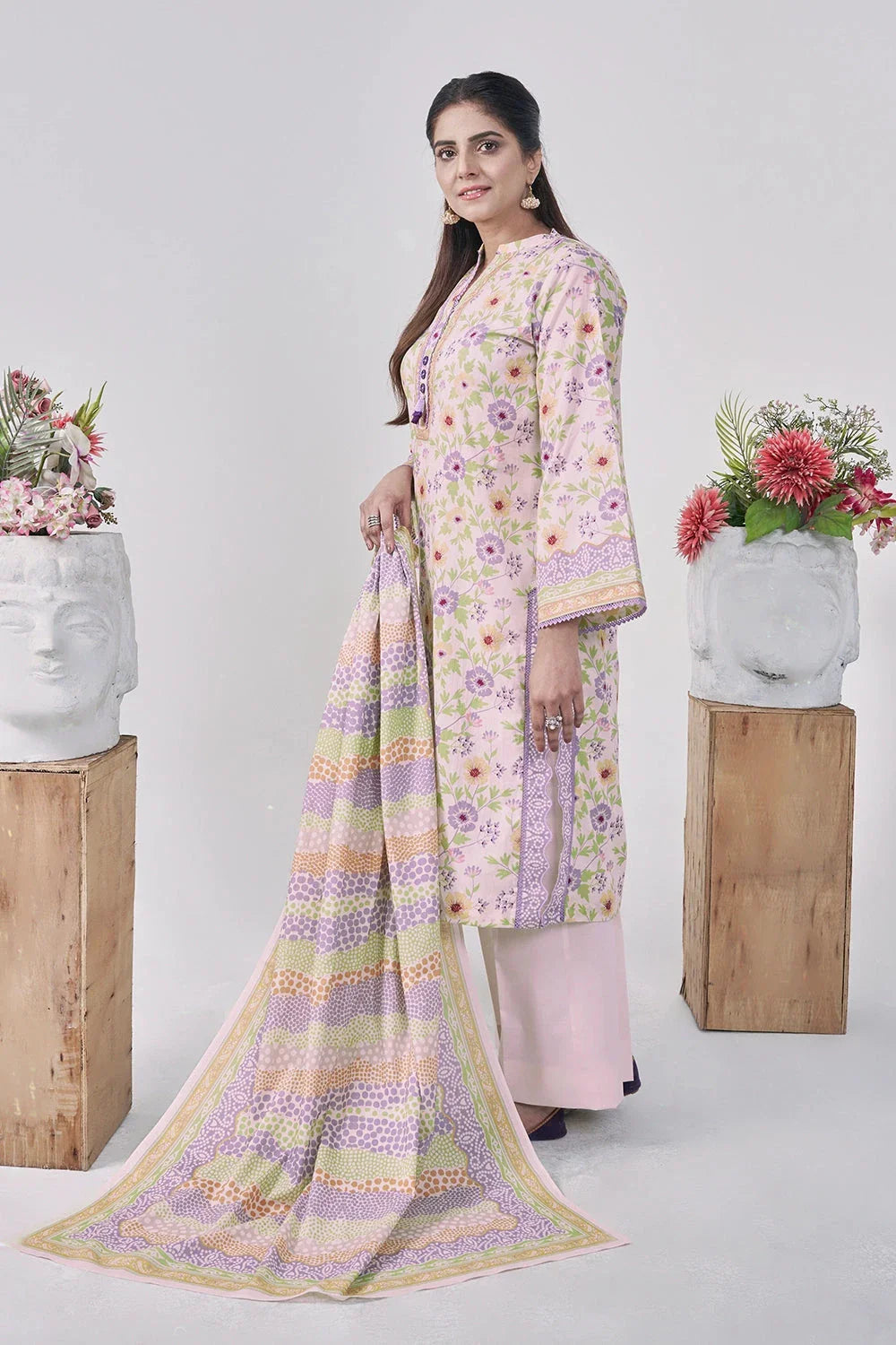 3PC Printed Unstitched Lawn Suit KLA-3107 Printed KHAS STORES