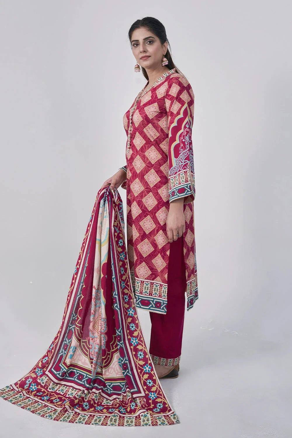 3PC Printed Unstitched Lawn Suit KLA-3156 Printed KHAS STORES