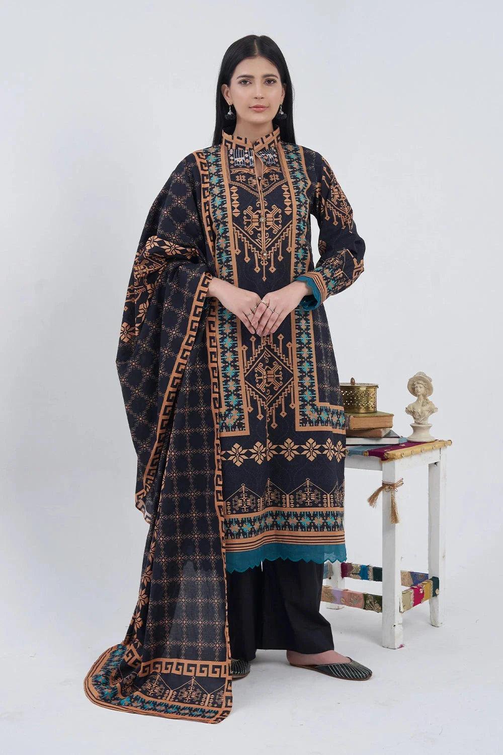 3PC Printed Unstitched Lawn Suit KLA-3158 Printed KHAS STORES