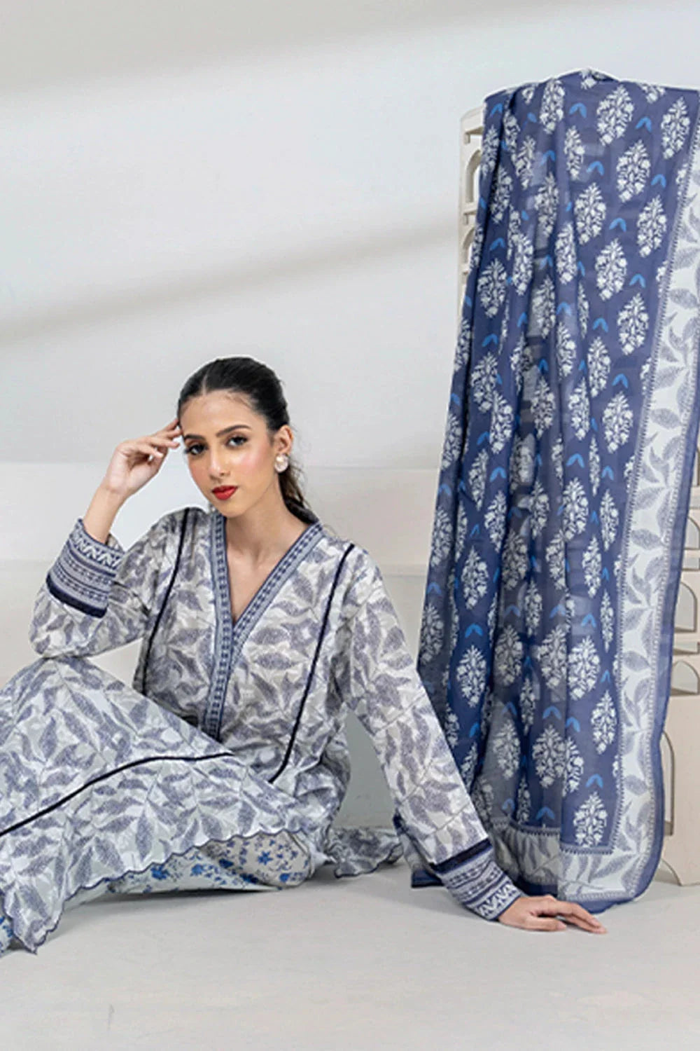 3PC Printed Unstitched Lawn Suit KLA-3401 Printed KHAS STORES