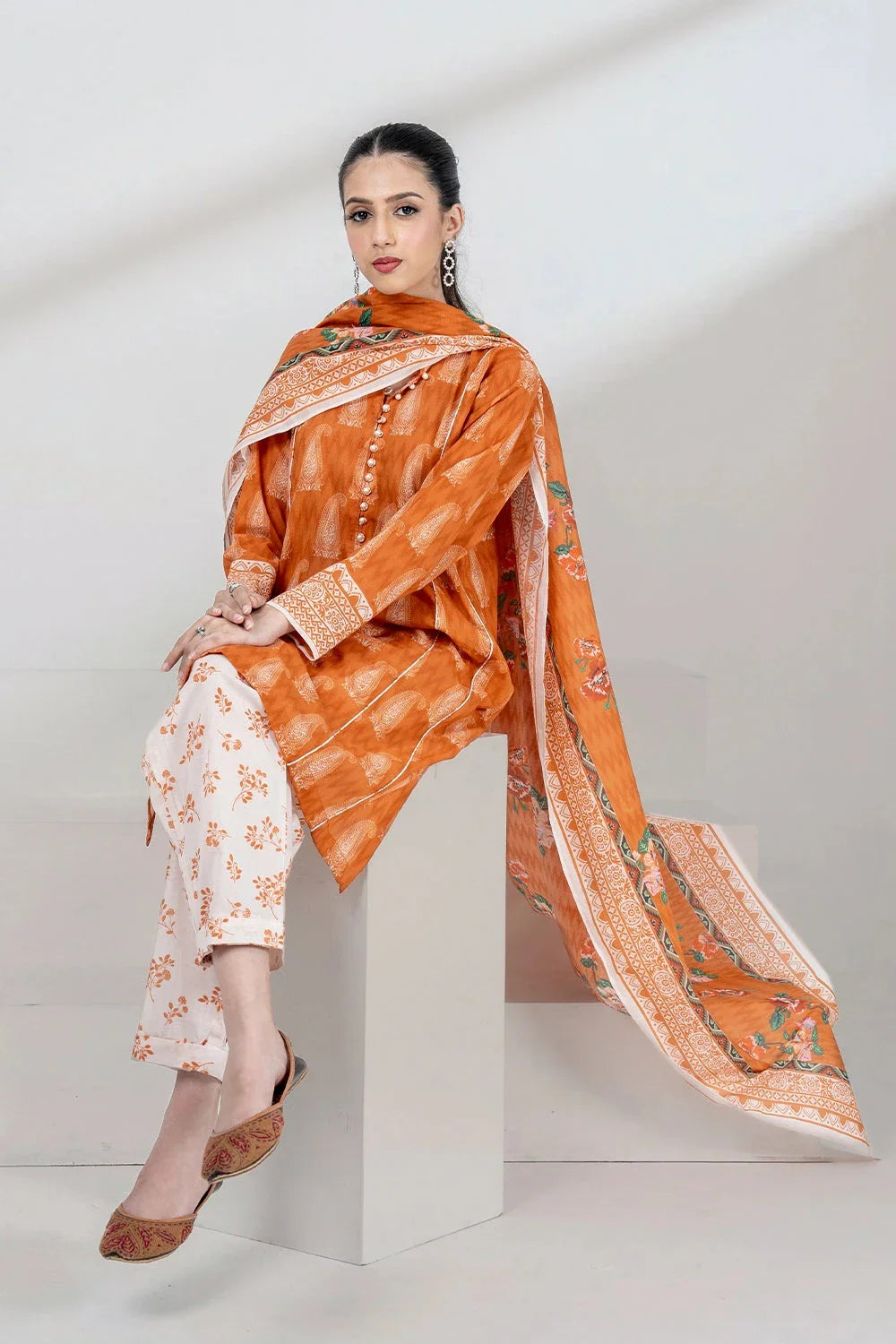 3PC Printed Unstitched Lawn Suit KLA-3402 Printed KHAS STORES