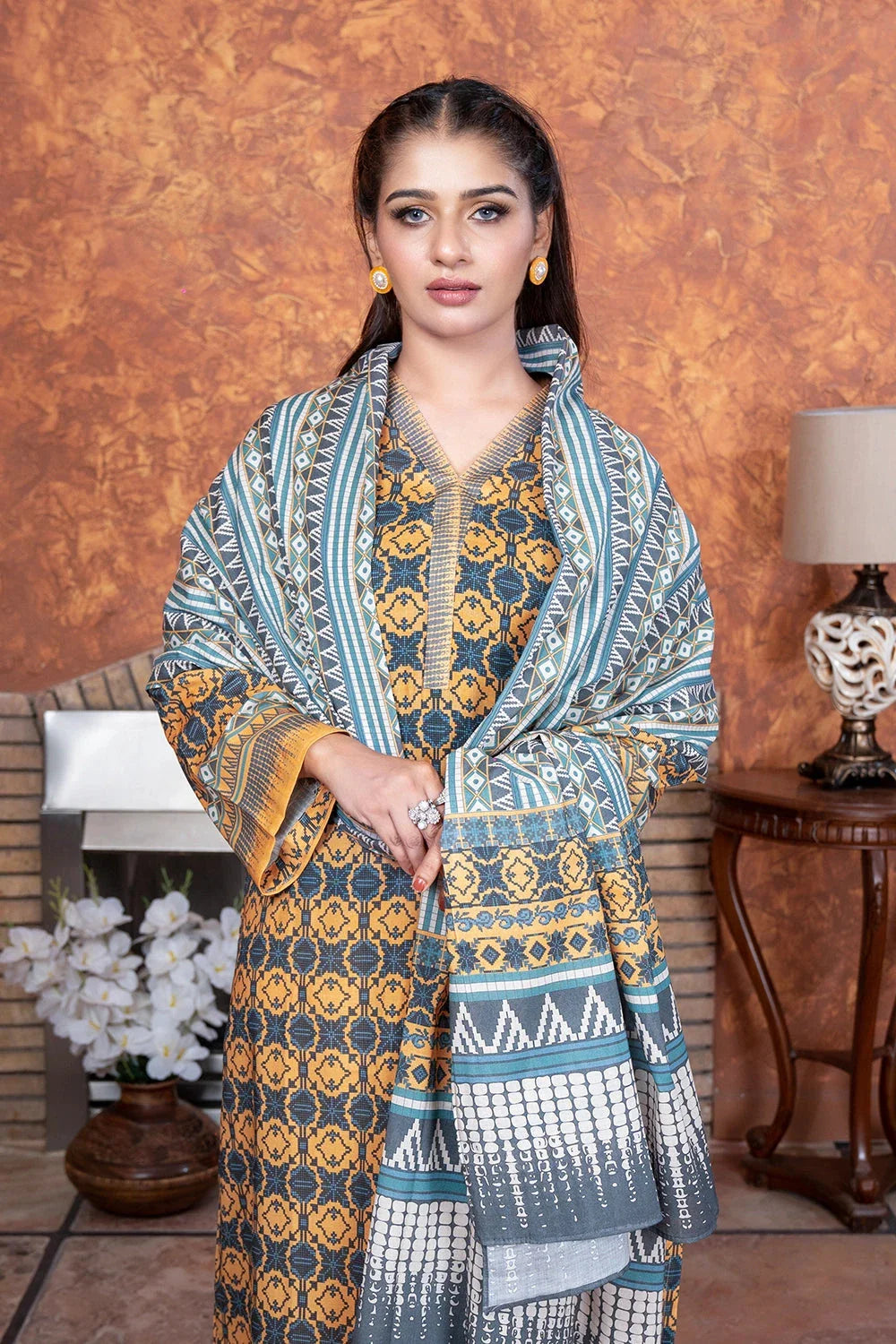 3PC Printed Unstitched Lawn Suit KLA-3405 Printed KHAS STORES