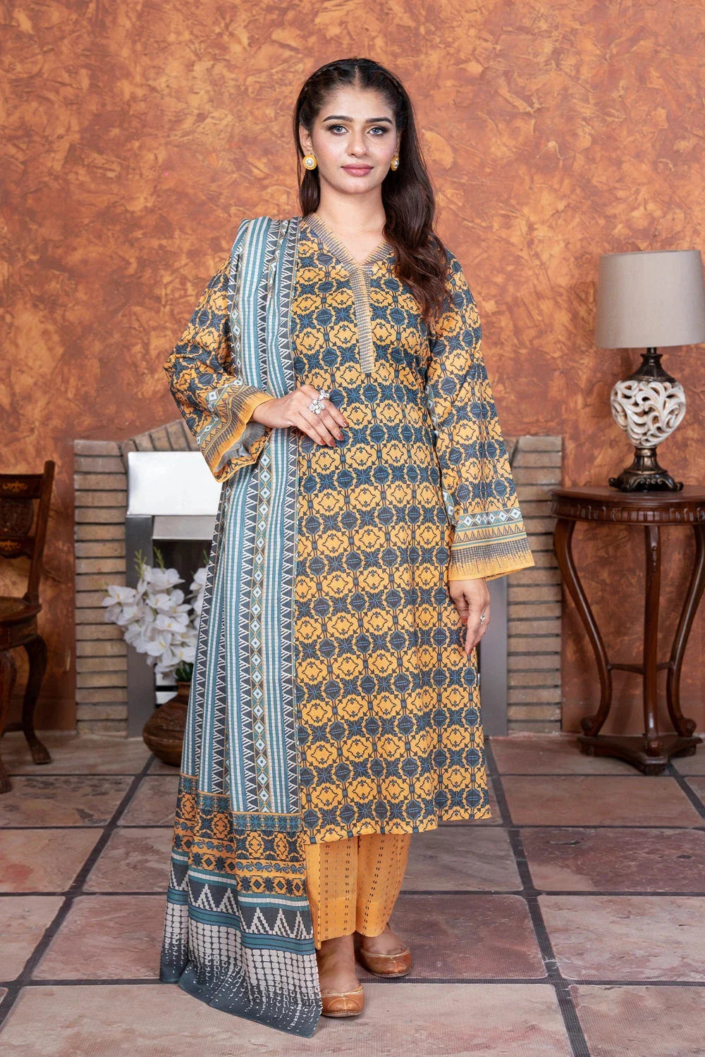3PC Printed Unstitched Lawn Suit KLA-3405 Printed KHAS STORES