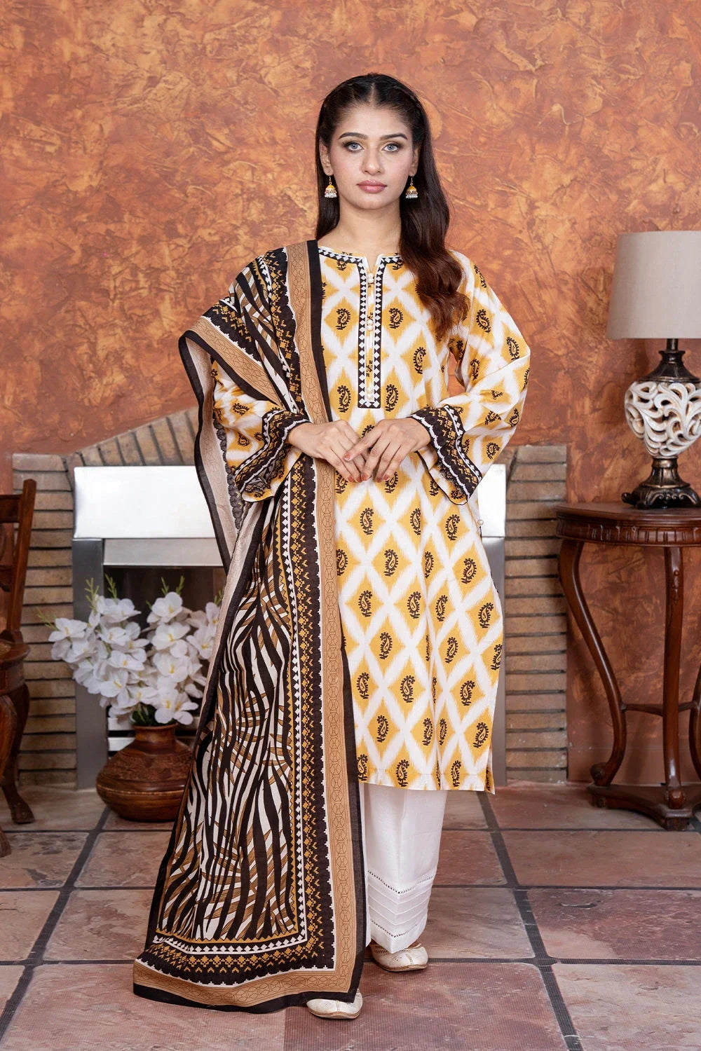 3PC Printed Unstitched Lawn Suit KLA-3418 Printed KHAS STORES