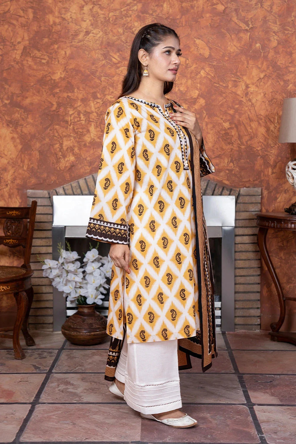 3PC Printed Unstitched Lawn Suit KLA-3418 Printed KHAS STORES