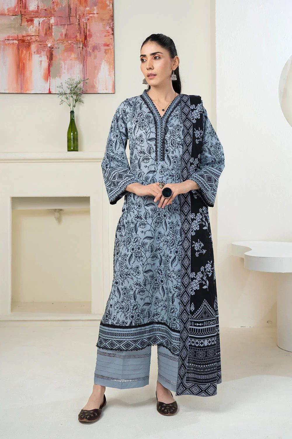 3PC Printed Unstitched Lawn Suit KLA-3419 Printed KHAS STORES