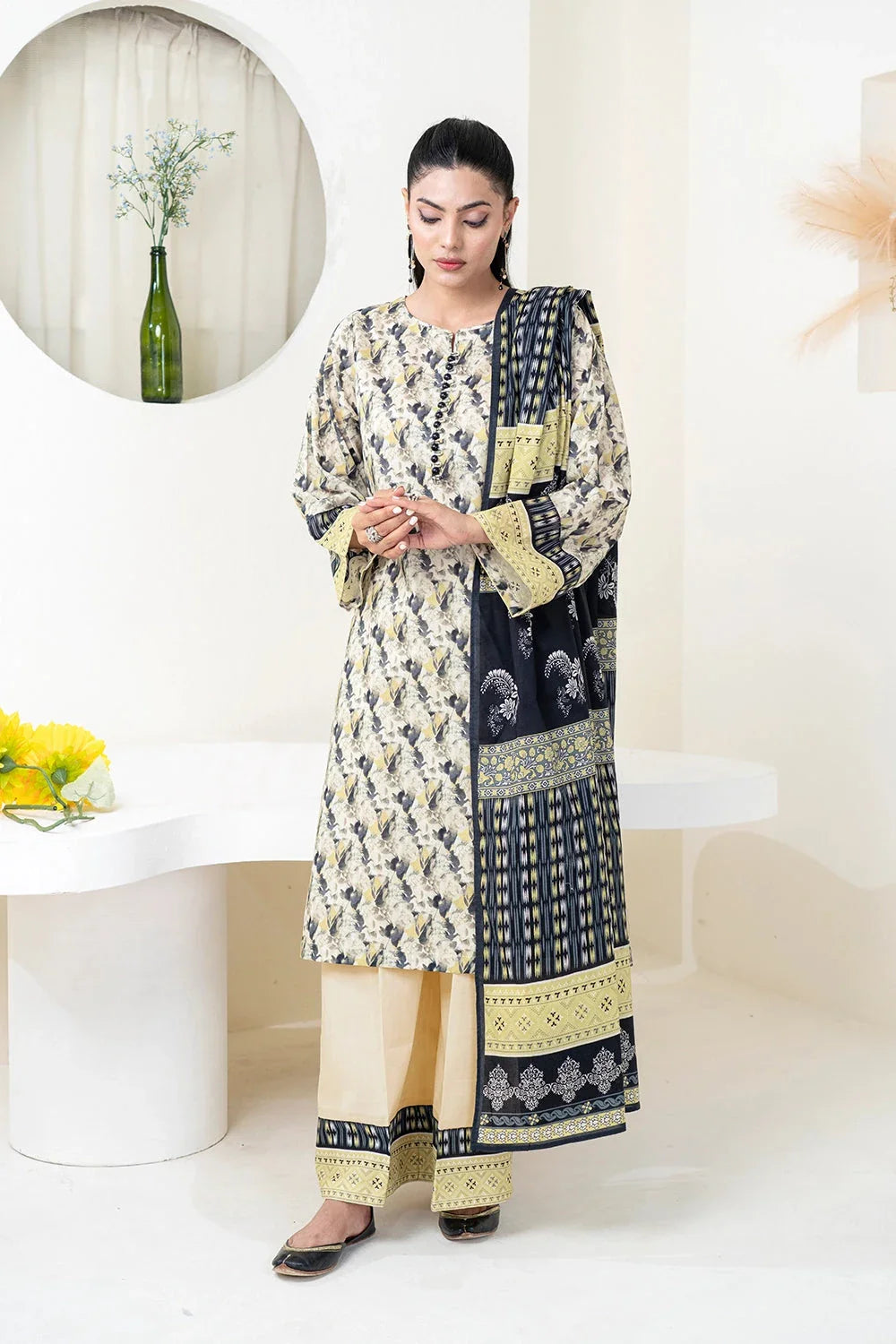 3PC Printed Unstitched Lawn Suit KLA-3423 Printed KHAS STORES
