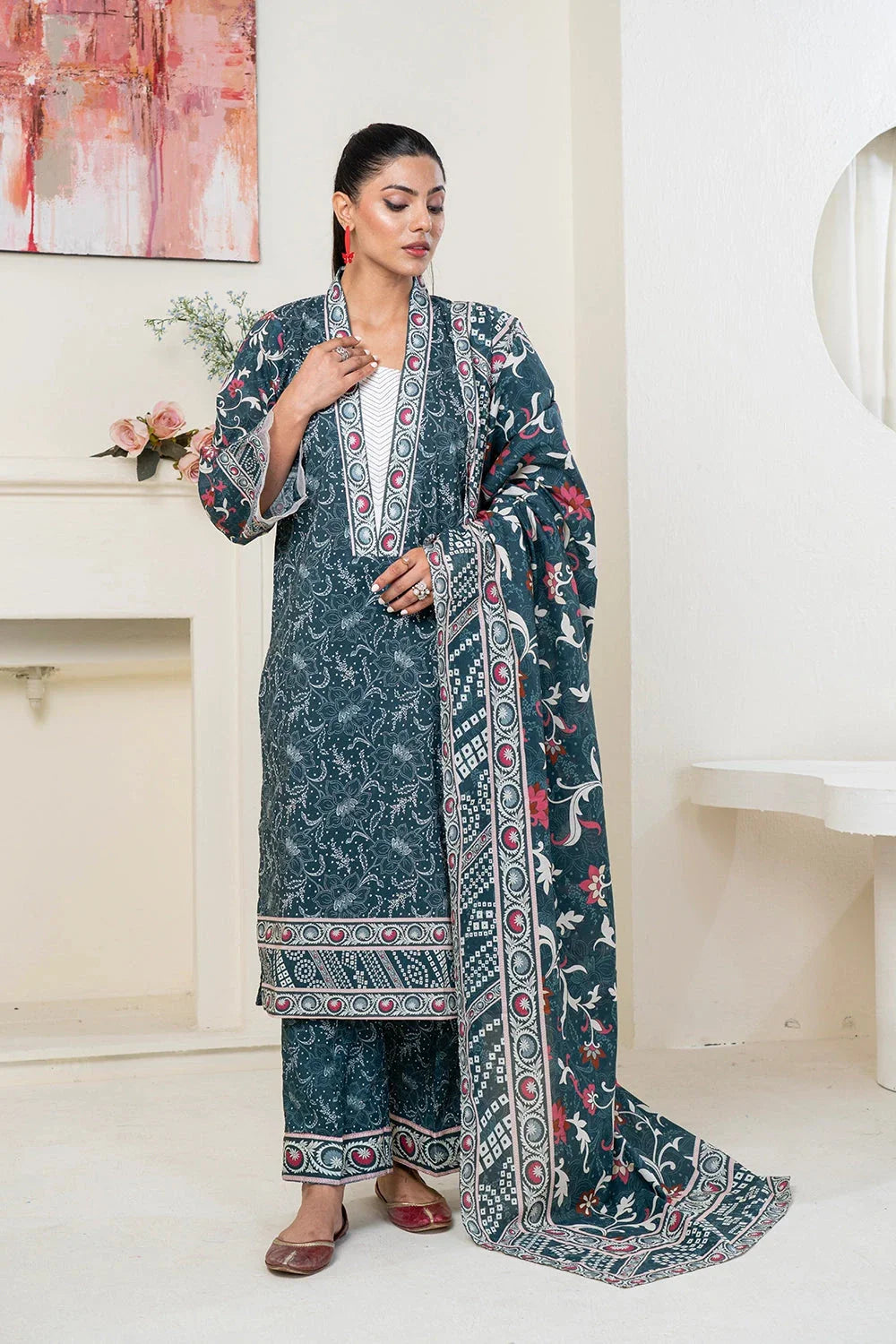 3PC Printed Unstitched Lawn Suit KLA-3475 Printed KHAS STORES