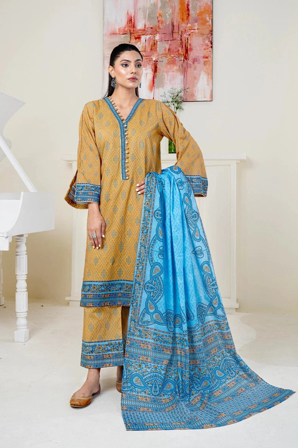 3PC Printed Unstitched Lawn Suit KLA-3476 Printed KHAS STORES