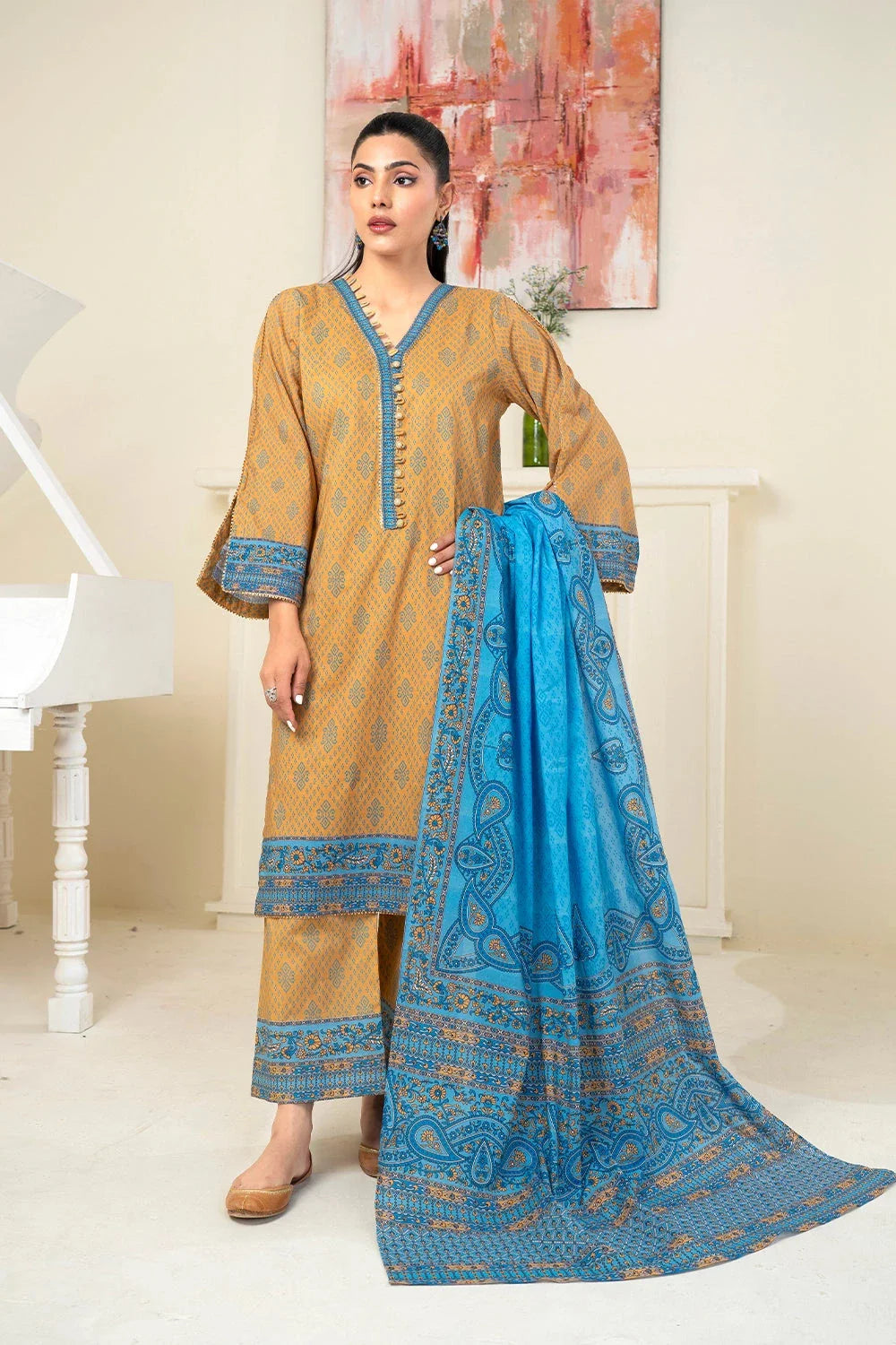 3PC Printed Unstitched Lawn Suit KLA-3476 Printed KHAS STORES