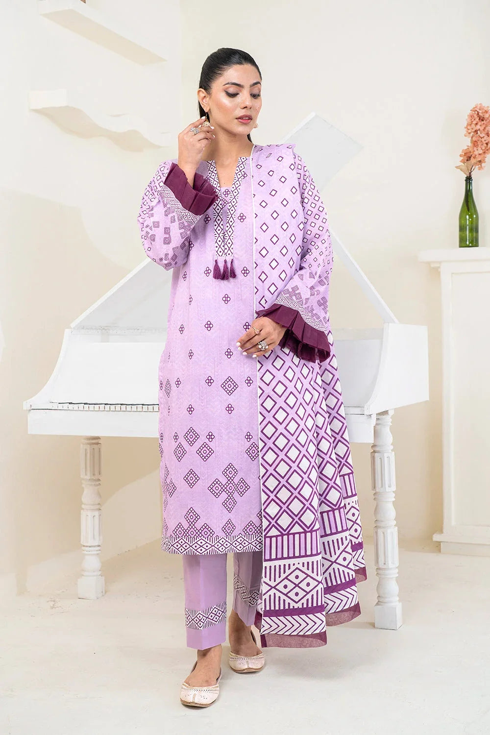 3PC Printed Unstitched Lawn Suit KLA-3486 Printed KHAS STORES
