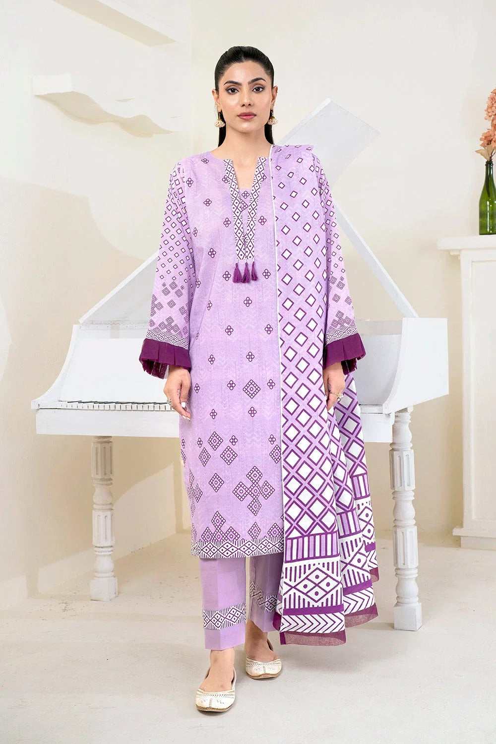 3PC Printed Unstitched Lawn Suit KLA-3486 Printed KHAS STORES