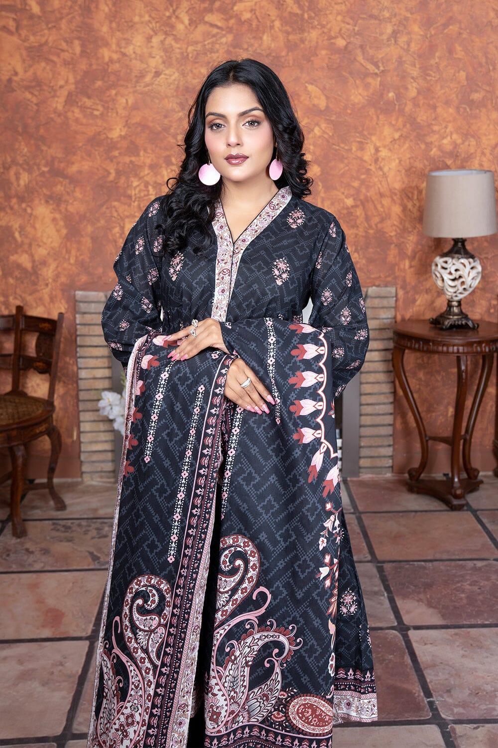3PC Printed Unstitched Lawn Suit KLA-3487 Printed KHAS STORES