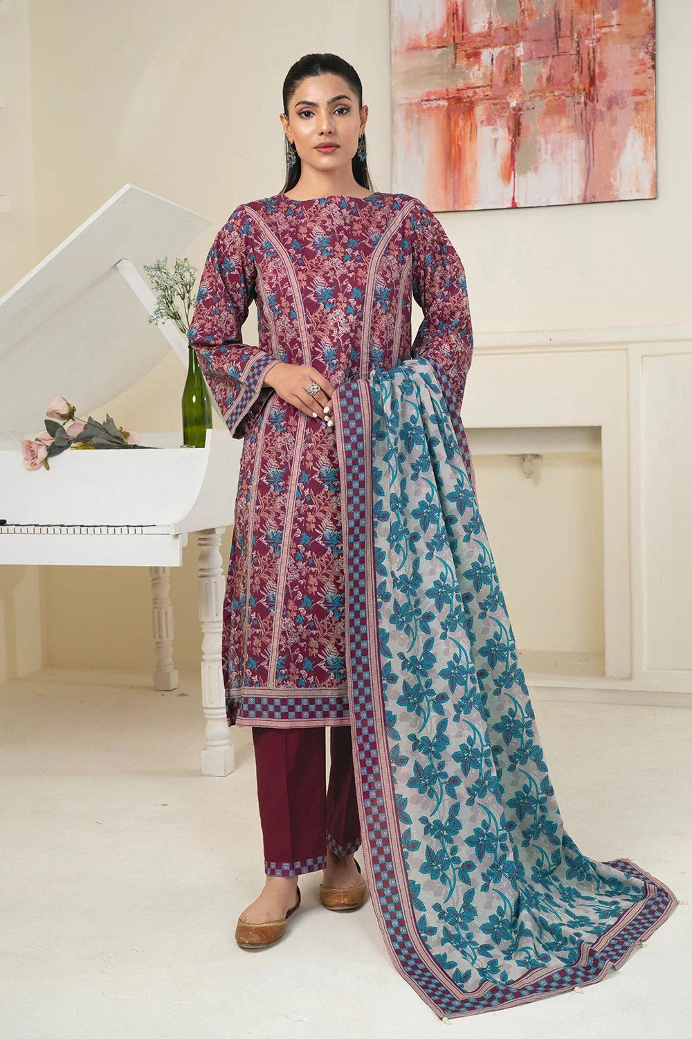 3PC Printed Unstitched Lawn Suit KLA-3488 Printed KHAS STORES