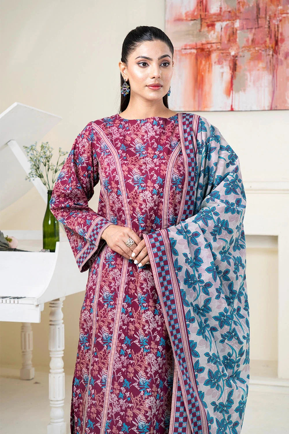 3PC Printed Unstitched Lawn Suit KLA-3488 Printed KHAS STORES