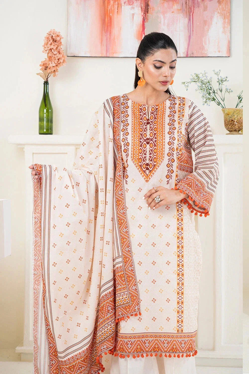 3PC Printed Unstitched Lawn Suit KLA-3490 Printed KHAS STORES
