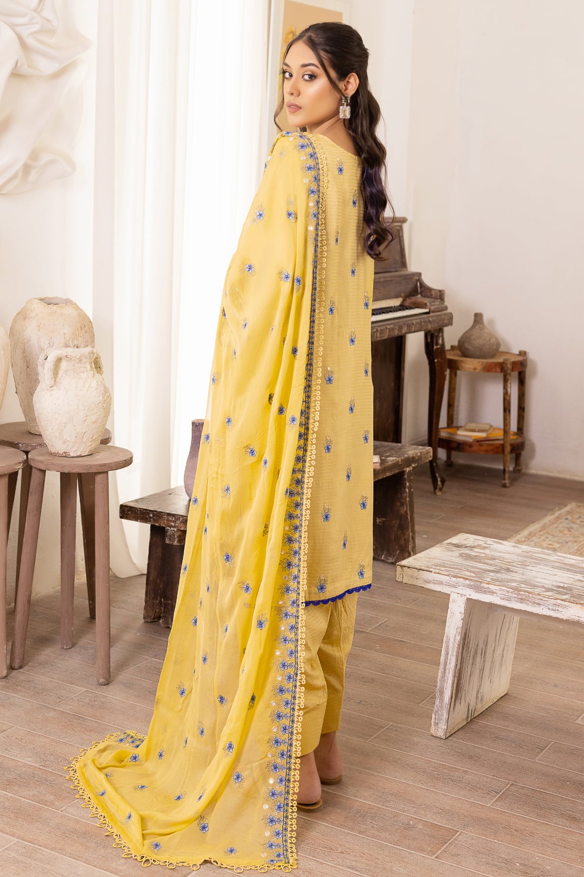 Flora F-24 : Unstitched Embroidered Viscose 3PC